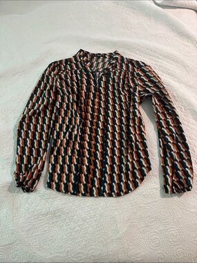 SHEIN Black, Rust, Cream & Teal Chevron Button-Front Blouse